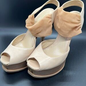 Ecru Fendi Peep Toe Sling Back Platform Heels, Made in Italy, Sz. 35